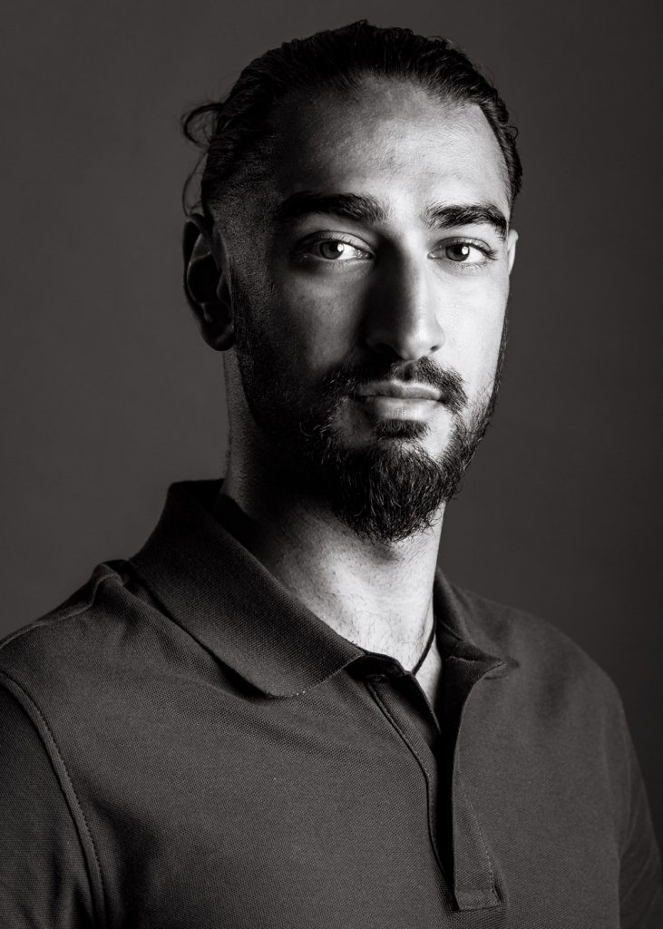 Black & white actor headshot, shot in studio in Spencer Yard, Leamington Spa